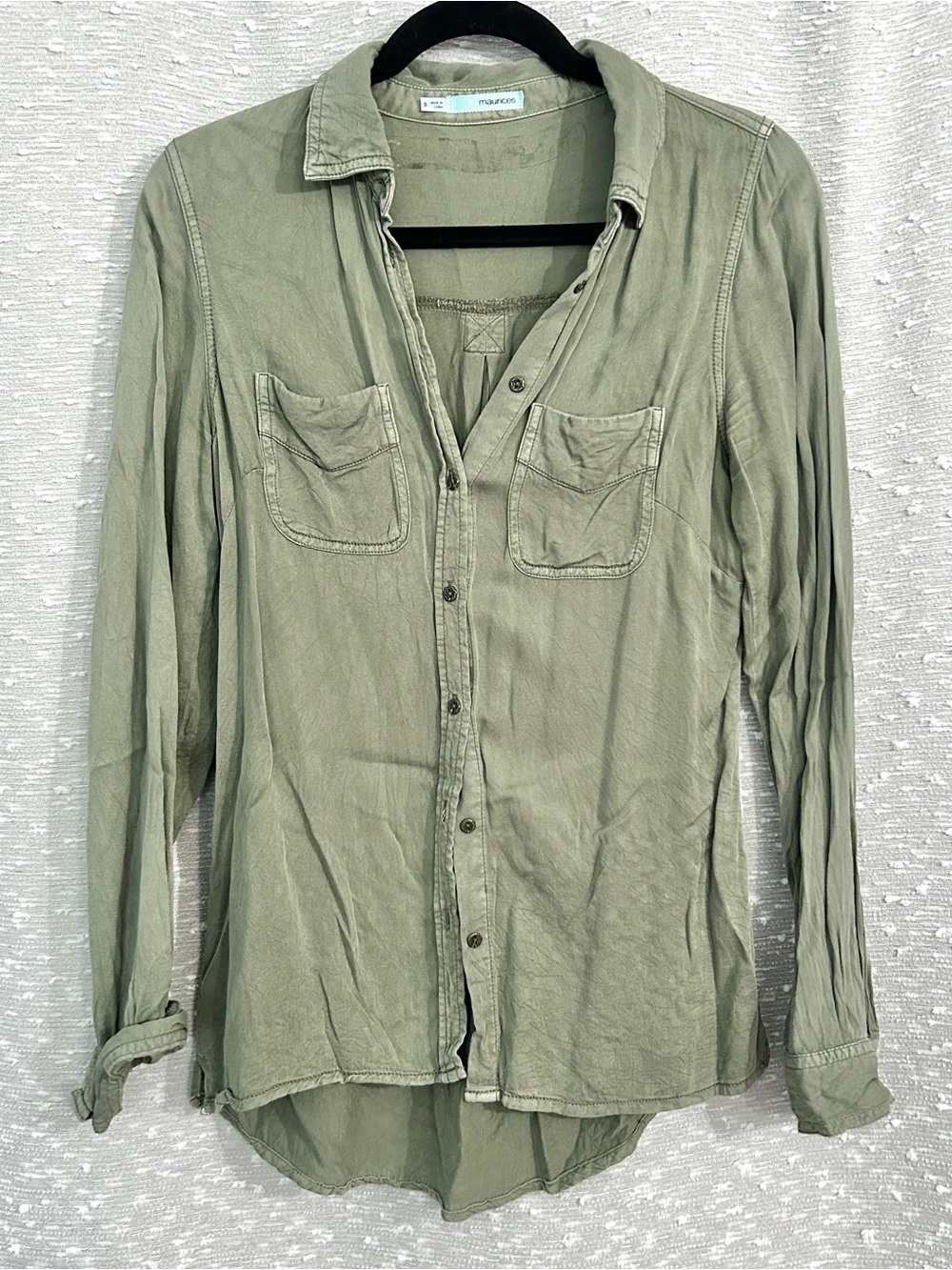 Maurices Olive Green Men's Button-Down Shirt with Chest Pockets